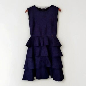 Boom Womens Dress Size Large Navy Suede Zip Closure Tiered Peplum